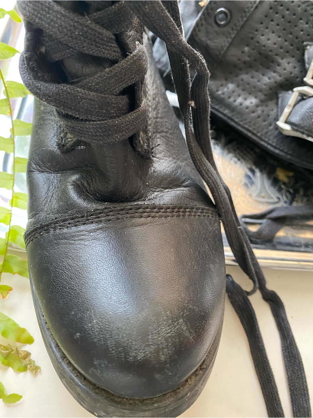 Aldo Black Lace-Up Combat Boots with Buckle Accents - Picture 6 of 11